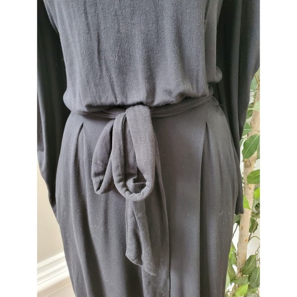 Express Womens Black Solid Rayon High Neck Long Sleeve Wide Leg Jumpsuit Size M - Picture 4 of 13